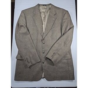 Lana Moda Mens Silk Wool Tan Black Houndstooth Blazer Sport Coat Suit Jacket 46L